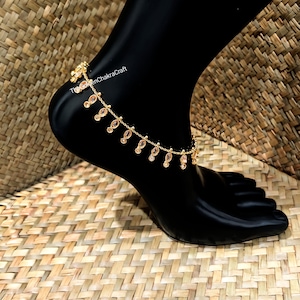 Gold Tone Polki Anklet Pair: Jhumka Payal, Pakistani Ethnic Jewelry