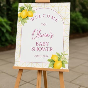 Lemon Baby shower Welcome sign (Pink)