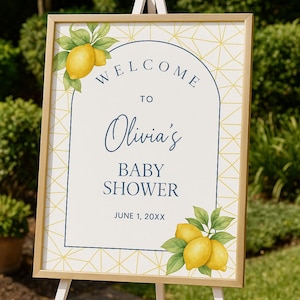 Lemon Baby shower Welcome sign (Blue)