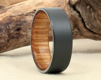 Scotch Barrel Wood Ring - Sandblasted Black Zirconium