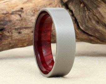 Wooden Ring Bloodwood and Sandblasted Cobalt