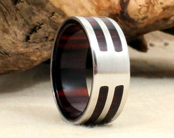 Kingwood and Cobalt Double Channel Ring - Wood Men's Wedding Band, Anniversary Ring