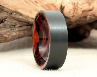 Black Zirconium Wooden Ring Lined with Arizona Desert Ironwood Burl