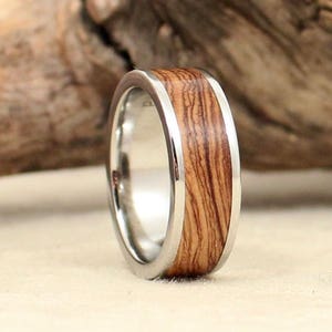 Bethlehem Olivewood Lined With Polished Cobalt Ring - Wood and Metal Ring - Custom Wedding Band