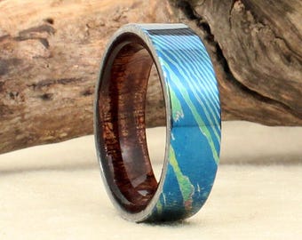 Damascus Titanium Mokume-Ti Hawaiian Koa Ring