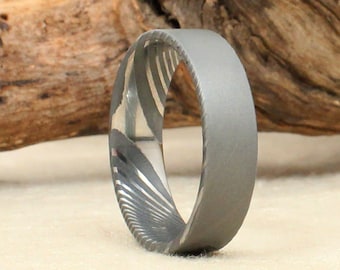 Damascus Steel Sandblasted Exterior Ring