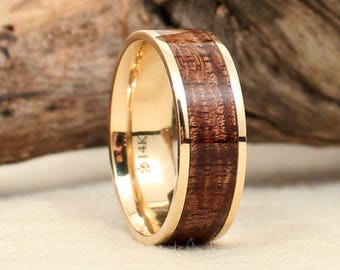 Hawaiian Koa 14k Gold and Wood Ring - Wedding Band, Engagement, Anniversary Ring Custom Made
