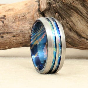 Damascus Titanium Mokume-Ti Double Channel Ring image 1