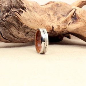 Cobalt Mokume-gane Whiskey Barrel Oak Wooden Ring image 5