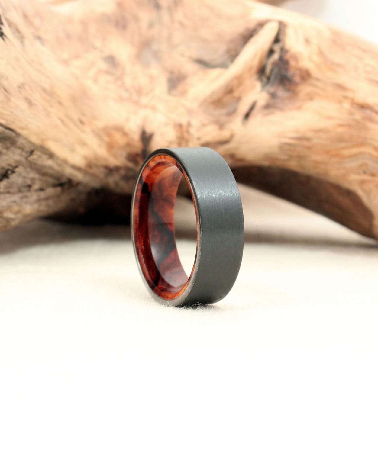 Black zirconium wood inlay ring deals