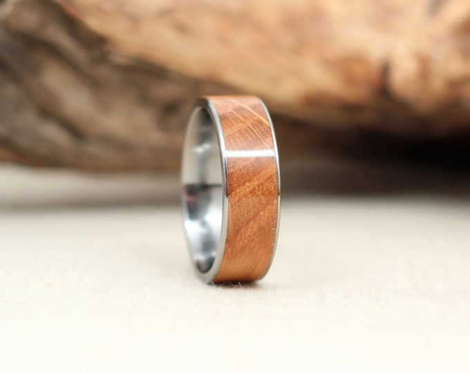 American Bourbon Barrel White Oak Wood and Titanium Ring - Wedding Band, Custom Ring, Men's Ring