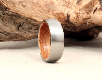 Titanium Wood Ring Lined With Whiskey Barrel White Oak Stave