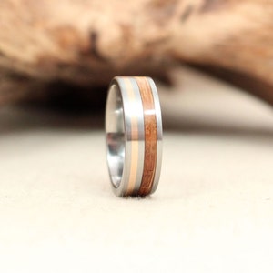 Wooden Ring with Titanium and Gold with Bourbon Barrel White Oak Wood Ring Titanium Ring image 2