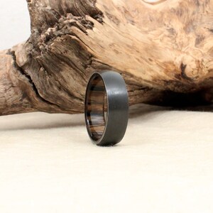 Black Zirconium Wood Ring Lined with Ancient Russian Bog Oak image 2