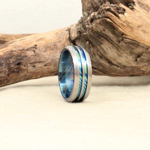 Damascus Titanium Mokume-Ti Double Channel Ring image 2