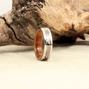 Cobalt Mokume-gane Whiskey Barrel Oak Wooden Ring image 3