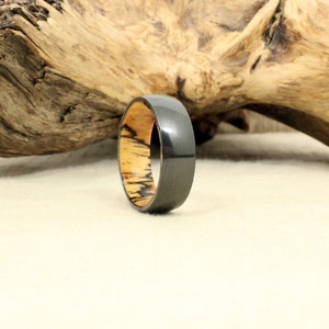 Black Zirconium Wood Ring Lined with Spalted Tamarind Wood image 4