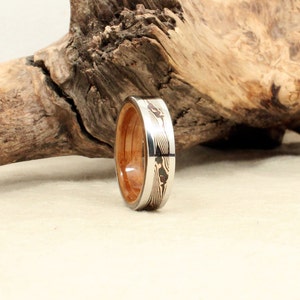 Cobalt Mokume-gane Whiskey Barrel Oak Wooden Ring image 1