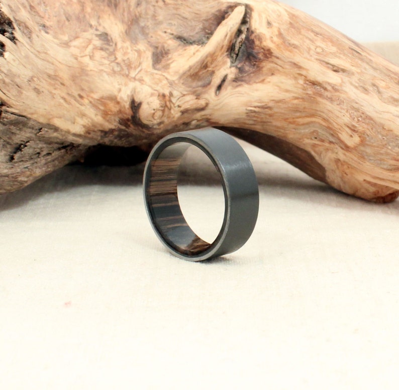 Diamond Inlay Black Zirconium Wood Ring Lined With Ancient Etsy