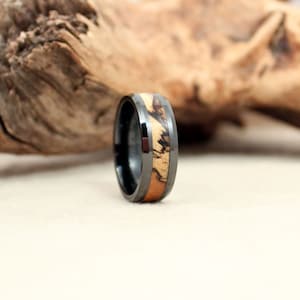 Black Ceramic Ring with Spalted Tamarind image 1