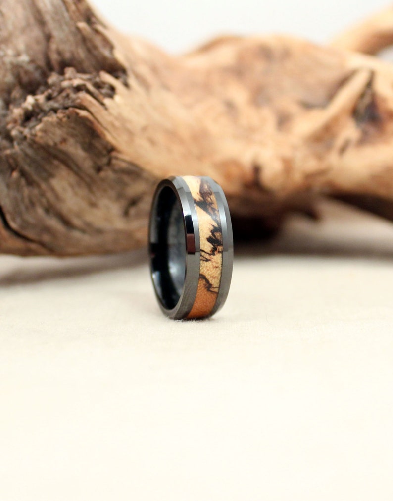 Black Ceramic Ring with Spalted Tamarind image 1