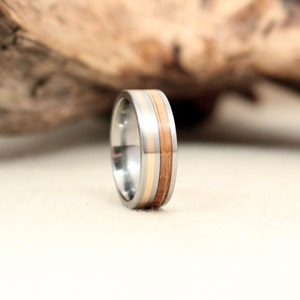 Wooden Ring with Titanium and Gold with Bourbon Barrel White Oak Wood Ring Titanium Ring image 4