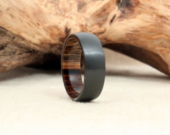Black Zirconium Wood Ring Lined with Pheasantwood