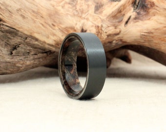 Black Zirconium Wooden Ring Lined with Buckeye Burl