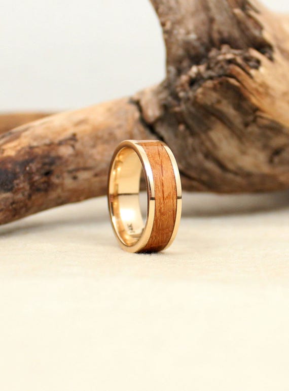 Whiskey Barrel White Oak Gold Wooden Ring Etsy