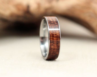 Polished Titanium and Koa Wood Ring Band - Men's Wedding Band - Custom Handmade