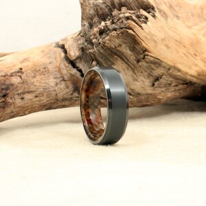 Beveled Black Zirconium Wood Ring Lined with Stabilized Black Ash Burl image 5