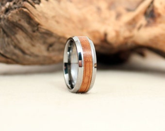 Wood Ring - Tungsten Carbide Ring with Bourbon Barrel Oak Stave