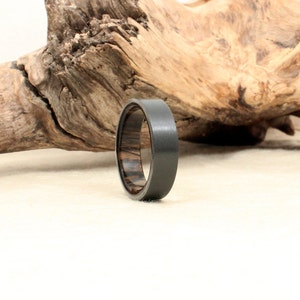 Black Zirconium Wood Ring Lined with Ancient Russian Bog Oak image 4