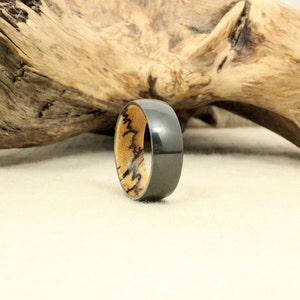 Black Zirconium Wood Ring Lined with Spalted Tamarind Wood image 2