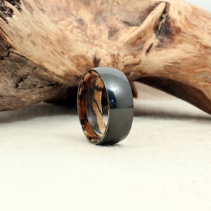 Black Zirconium Wood Ring Lined with Spalted Tamarind Wood image 1