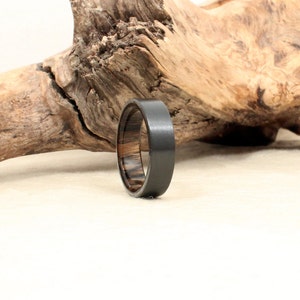 Black Zirconium Wood Ring Lined with Ancient Russian Bog Oak image 5