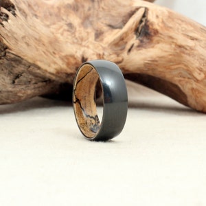 Black Zirconium Wood Ring Lined with Spalted Tamarind Wood image 5