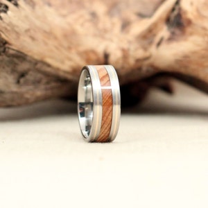 Gold Pinstripe Wood Inlay Ring and Titanium image 2