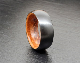 Black Ceramic Exterior Ring with Whiskey Barrel Oak