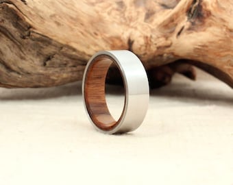 USS North Carolina Deck Teak and Cobalt Wood Ring