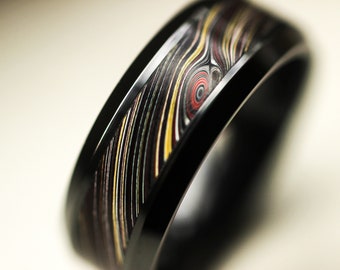 Black Ceramic Ring with Fordite