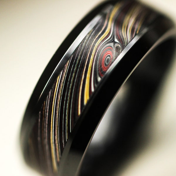 Black Ceramic Ring with Fordite