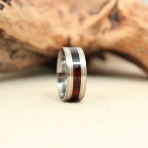 Gold Pinstripe Wood Inlay Ring and Titanium image 3