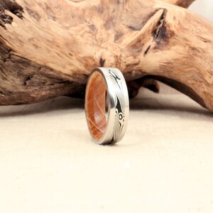 Cobalt Mokume-gane Whiskey Barrel Oak Wooden Ring image 4