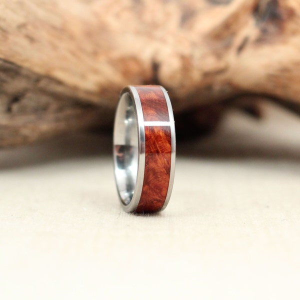 Size 8.75 - Titanium and Amboyna Burl Wooden Ring Titanium Ring