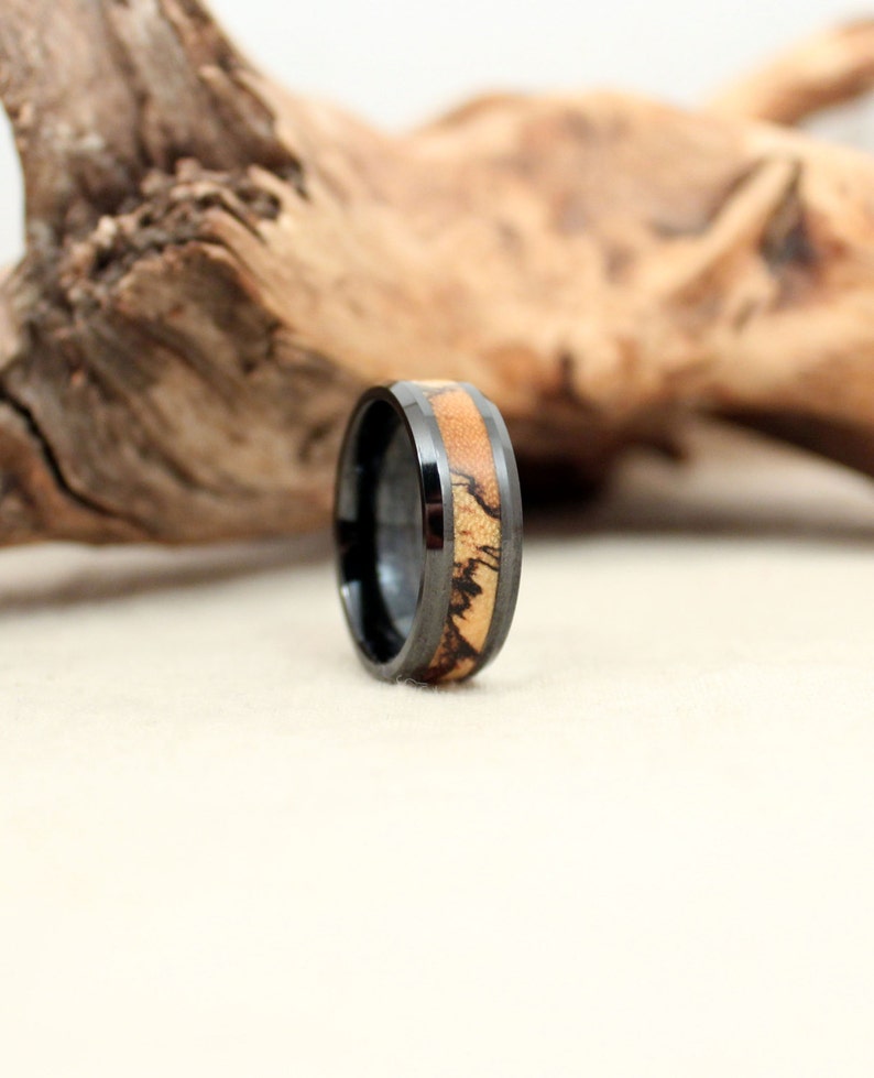 Black Ceramic Ring with Spalted Tamarind image 3