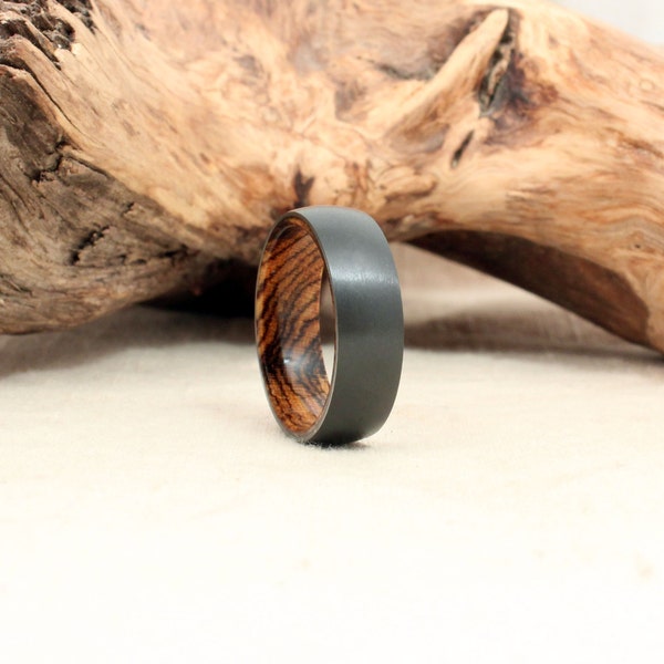 Black Zirconium Wood Ring Lined with Special Stock Mexican Bocote