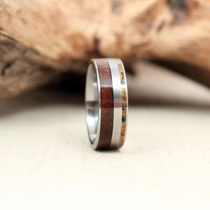 Hybrid Royal Walnut Wood Ring and Baltic Amber Deconstructed Titanium Ring image 3