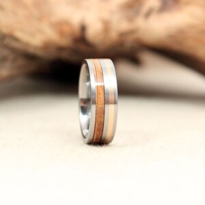 Wooden Ring with Titanium and Gold with Bourbon Barrel White Oak Wood Ring Titanium Ring image 3