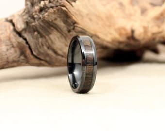 Black Ceramic Ring with Ancient Russian Bog Oak